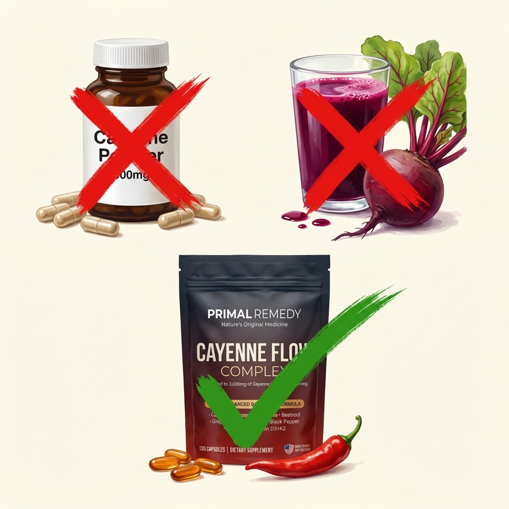 Comparison infographic PrimalRemedy vs standard cayenne powder